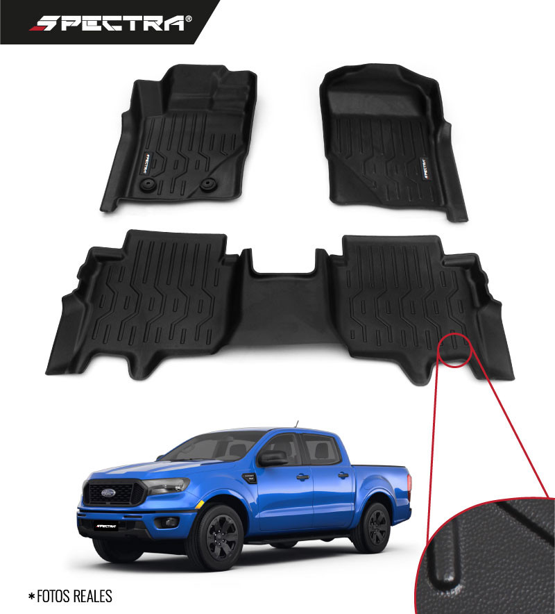 Ford Ranger 2021-2023, Alfombras de Bandeja Lisas, 2 filas,.Spectra