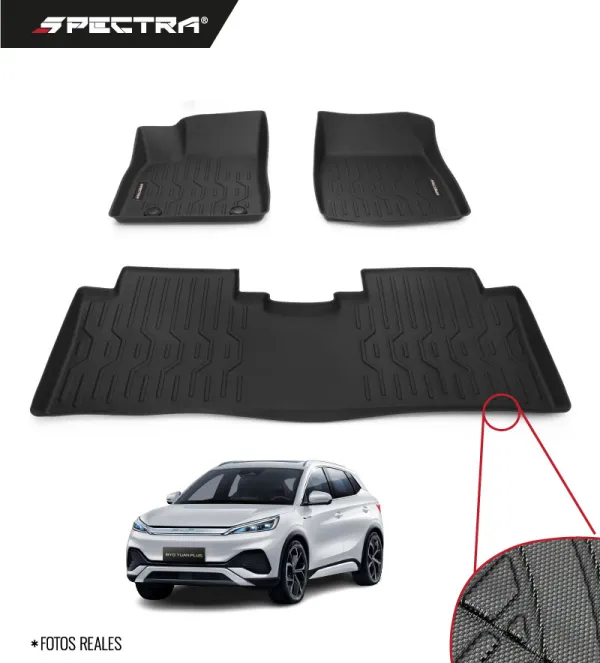 BYD Yuan Plus 2022-2025, Alfombras de Bandeja Antideslizante, 2 filas, Spectra.