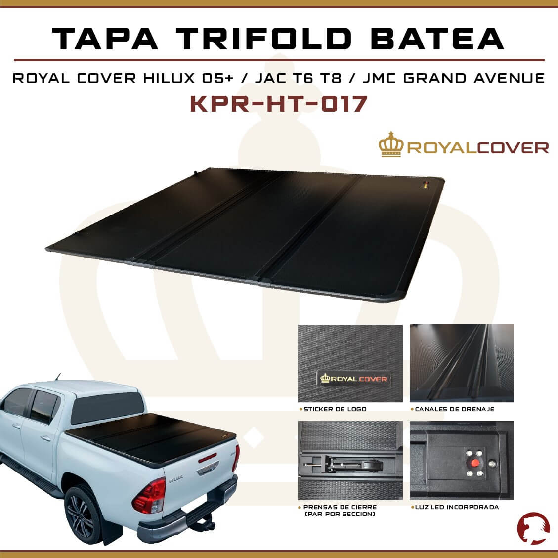 Toyota Hilux 2005-2025, Tapa Dura Trifold, Reacsa 
