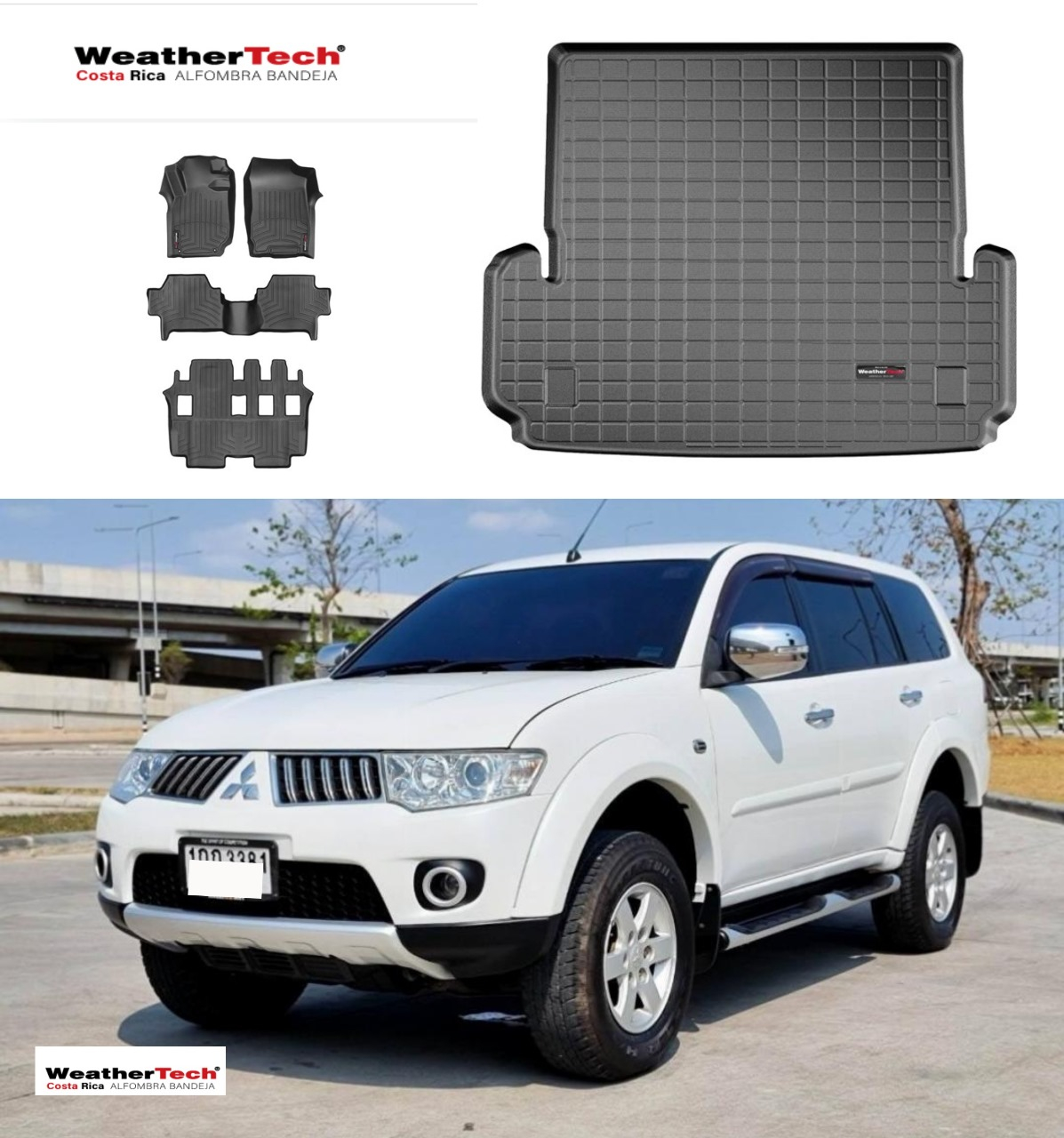Combo Mitsubishi Montero Sport 2009-2015, Alfombras de Bandeja, 3 filas y cajuela, WeatherTech