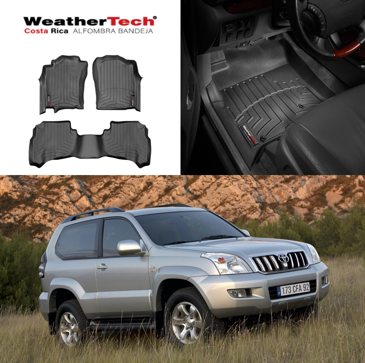 Combo Toyota Prado 2003-2009, 2 puertas, Alfombras de Bandeja, 2 filas y cajuela, WeatherTech