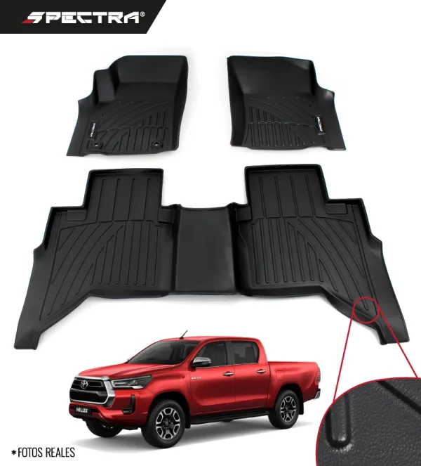 Toyota Hilux 2015-2023, Alfombras de Bandeja Lisas, 2 Filas, Spectra.