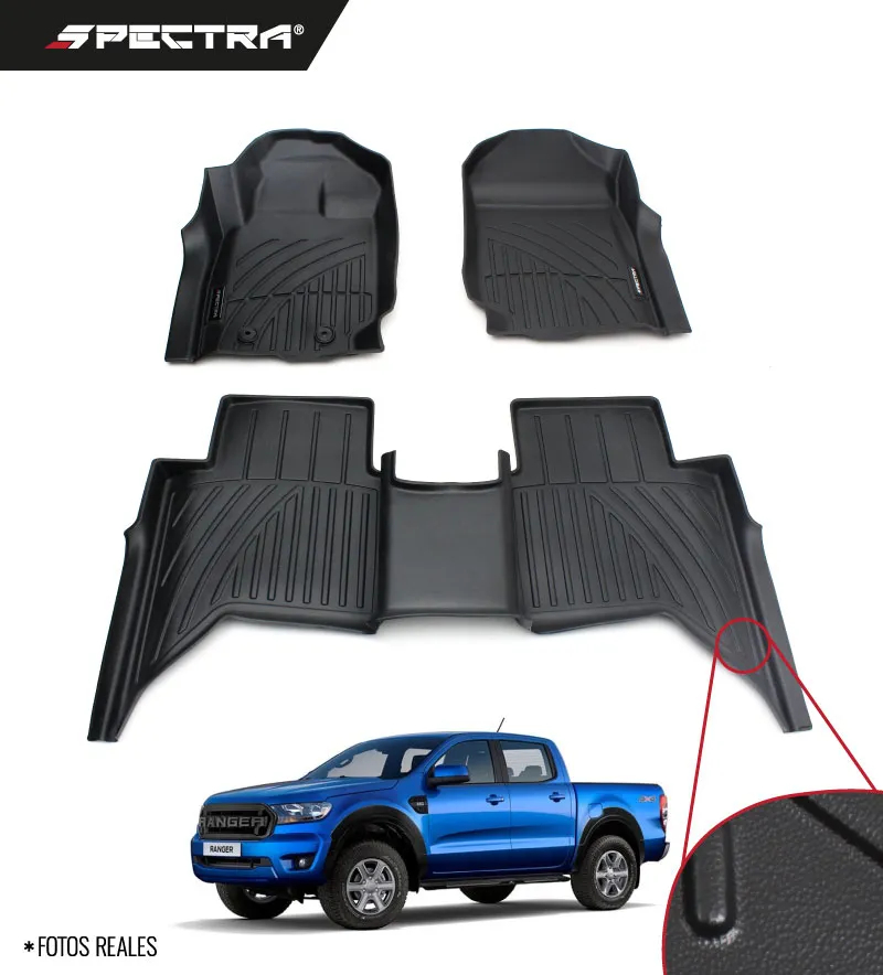 Ford Ranger 2010-2022, Alfombras de Bandeja Lisas, 2 Filas, Spectra.