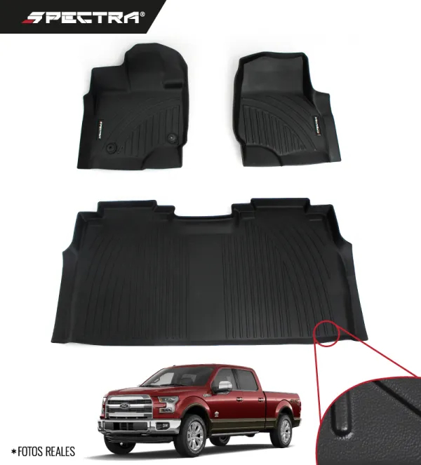 Ford F-150, 2015-2025, Alfombras de Bandeja Lisas, 2 filas, Spectra