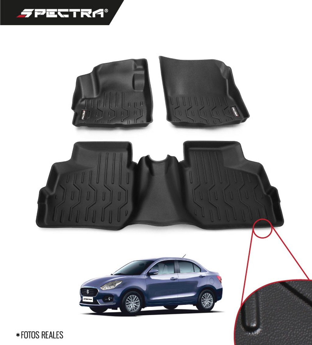 Suzuki Dzire 2019-2021, Alfombras de Bandeja Lisas, 2 filas, Spectra.
