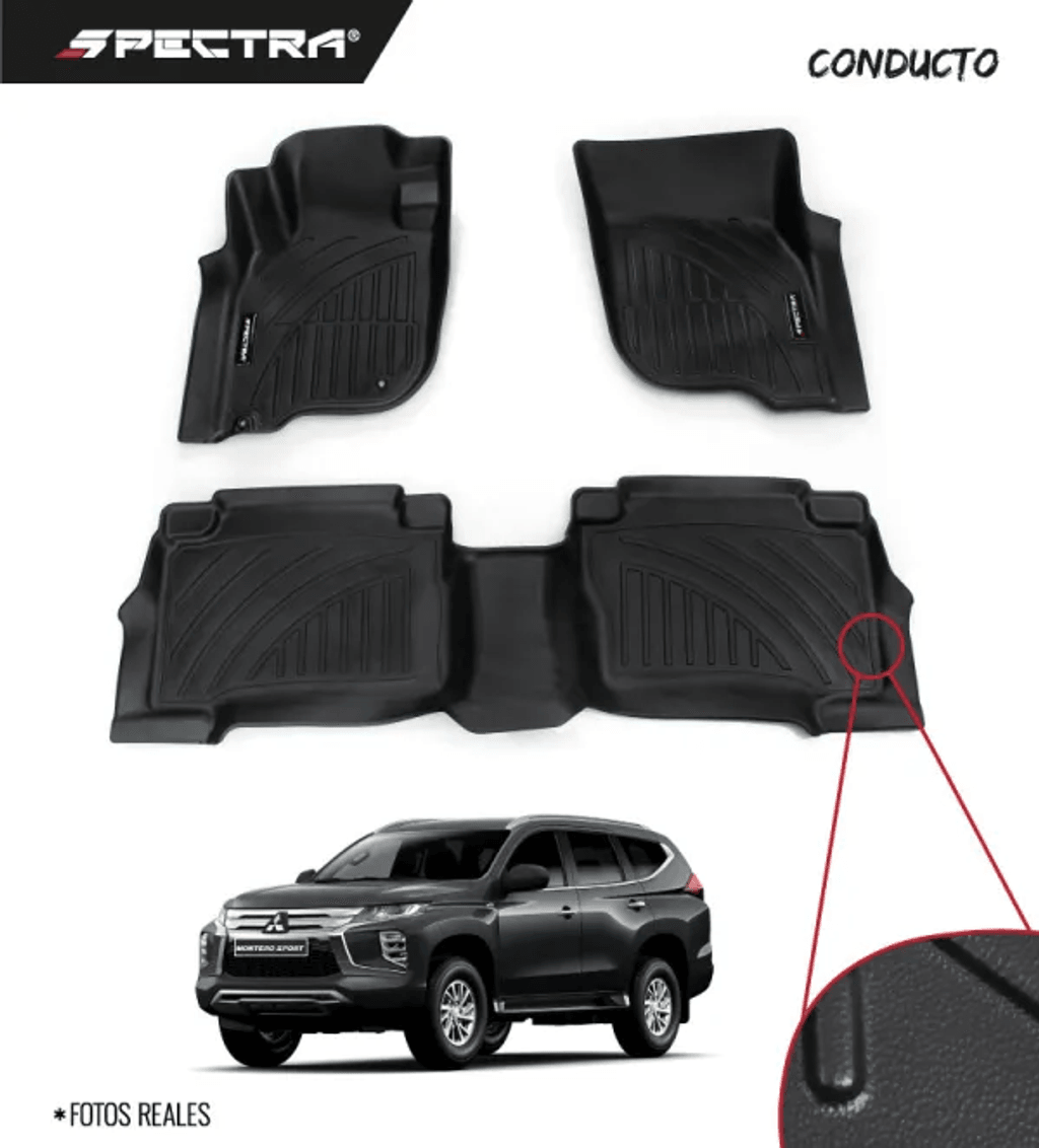 Mitsubishi Montero Sport Ducto 2016-2026, Alfombras de Bandeja Lisas, 2 filas, Spectra.