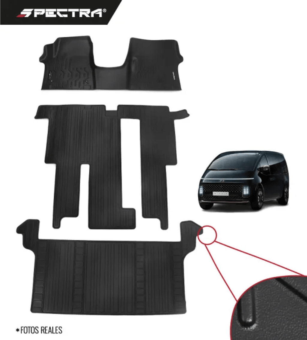 Hyundai Staria 2023-2025, Alfombras de Bandeja Lisas, 3 filas, Spectra