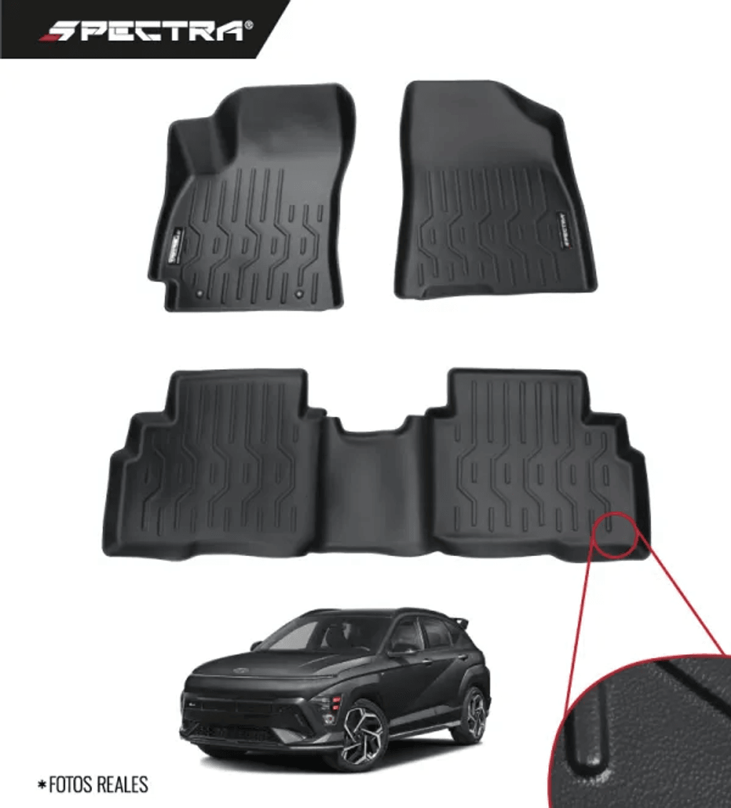Hyundai Kona 2024-2025, Alfombras de Bandeja Lisas, 2 filas, Spectra.