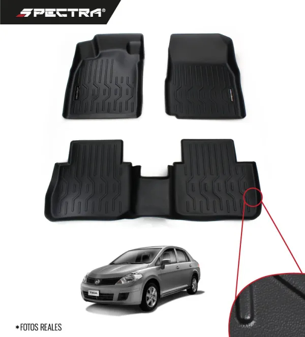 Nissan Tiida 2005-2018, Alfombras de Bandeja Lisas, 2 filas, Spectra.