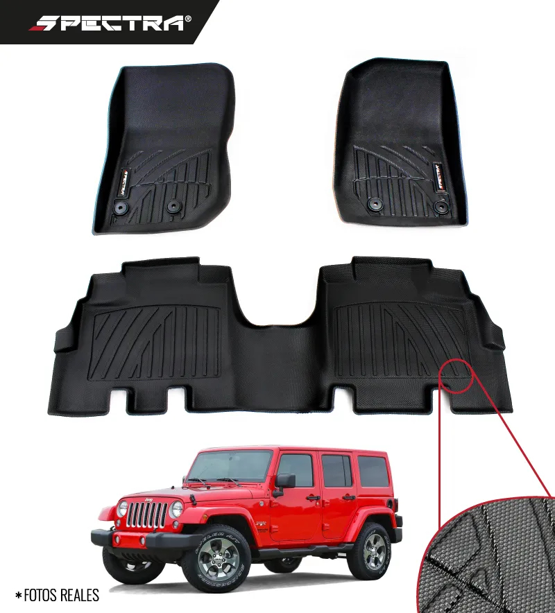 Jeep Wrangler JK 2011-2018, Alfombras de Bandeja Antideslizantes, 2 Filas, Spectra.