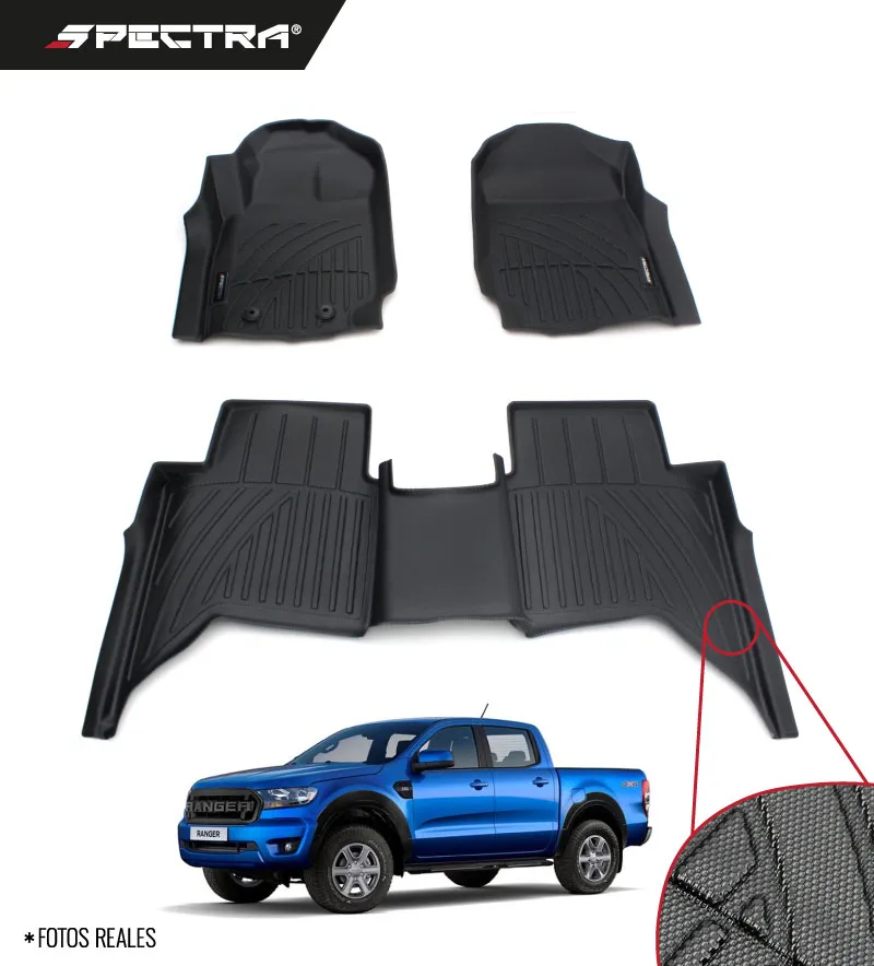 Ford Ranger 2010-2022, Alfombras de Bandeja Antideslizante, 2 Filas, Spectra