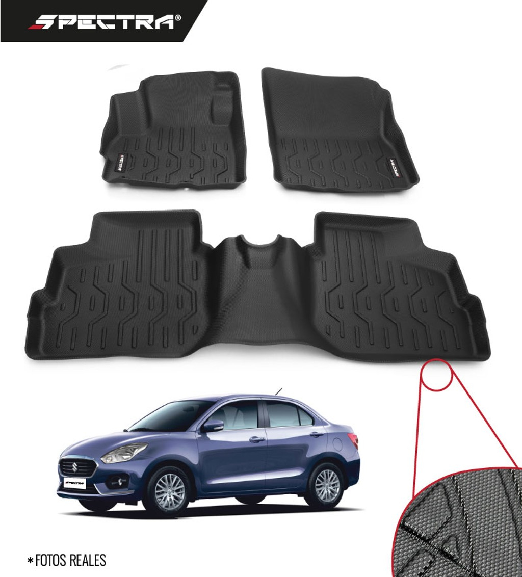 Suzuki Dzire 2019-2021, Alfombras de Bandeja Antideslizante, 2 filas, Spectra.
