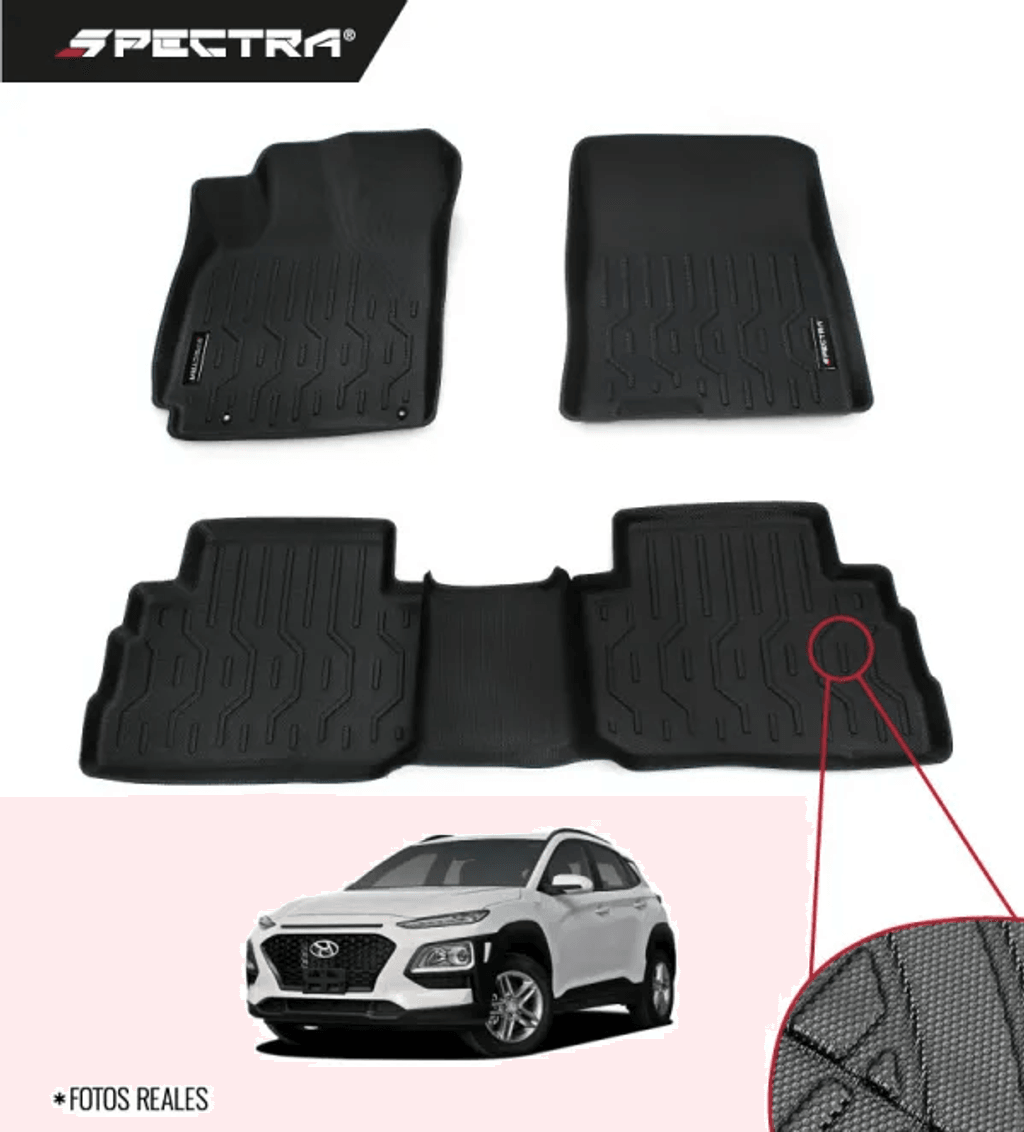 Hyundai Kona 2017-2021, Alfombras de Bandeja Antideslizante, 2 filas, Spectra.