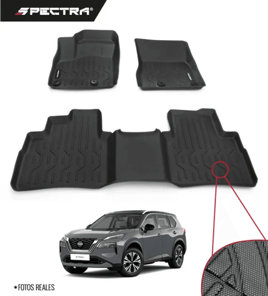 Nissan X-Trail 2021-2025, Alfombras de Bandeja Antideslizante, 2 filas, Spectra.