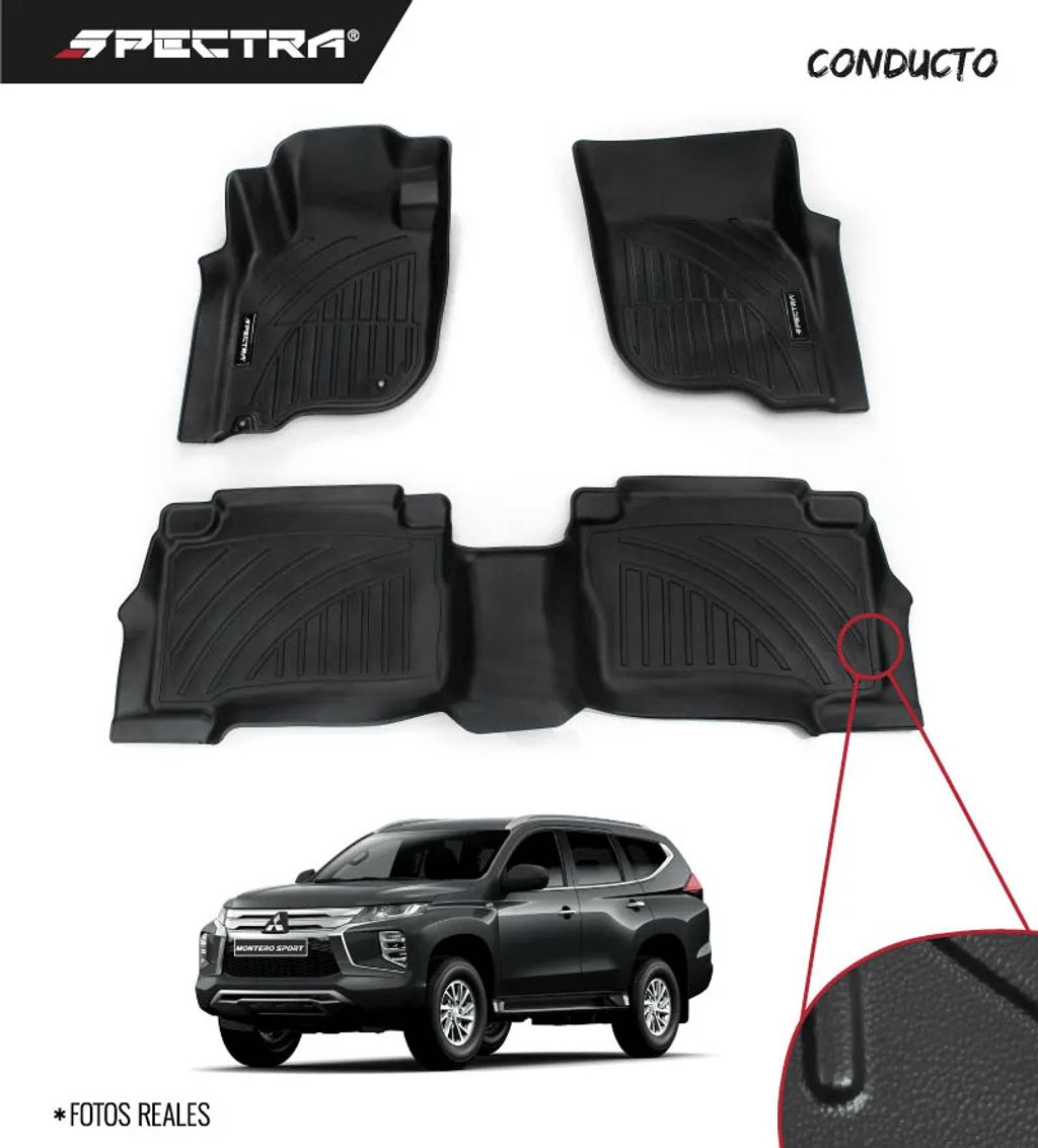 Mitsubishi Montero Sport Ducto 2016-2026, Alfombras de Bandeja Antideslizante, 2 filas, Spectra.