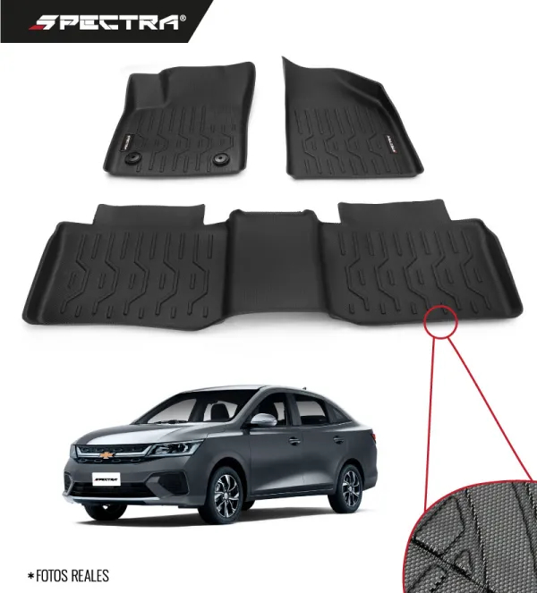 Chevrolet Aveo 2024-2025, Alfombras de Bandeja Antideslizante, 2 filas, Spectra.