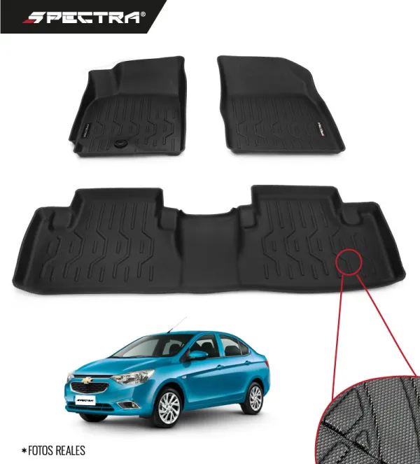 Chevrolet Aveo 2017-2023, Alfombras de Bandeja Antideslizante, 2 filas, Spectra.