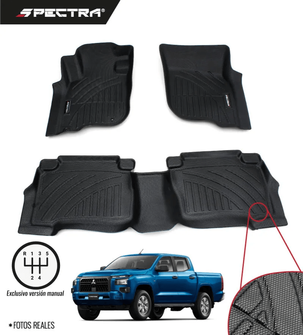 Mitsubishi L200 Ducto Manual 2024-2025, Alfombra de Bandeja Antideslizante, 2 Filas, Spectra.