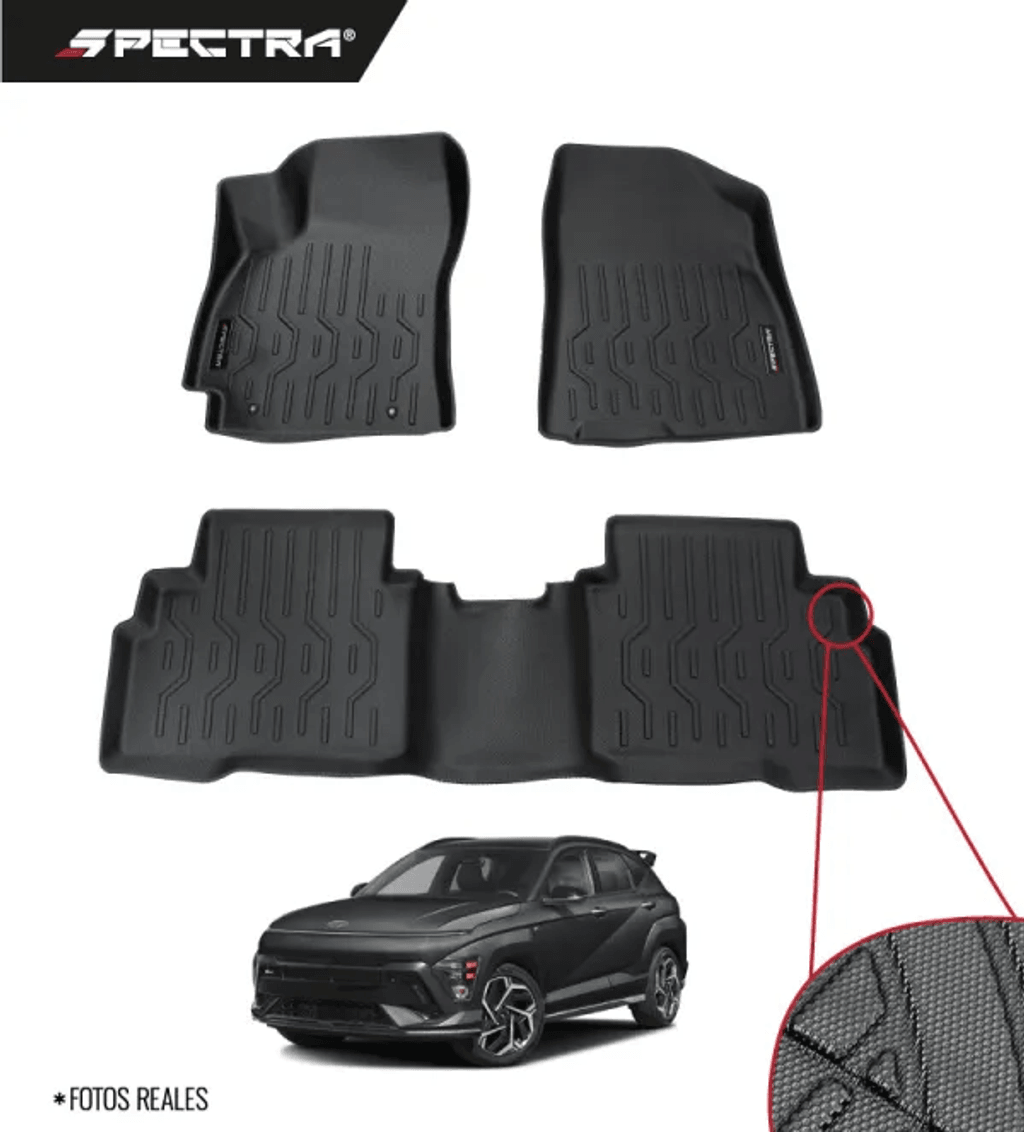 Hyundai Kona 2024-2025, Alfombras de Bandeja Antideslizante, 2 filas, Spectra.