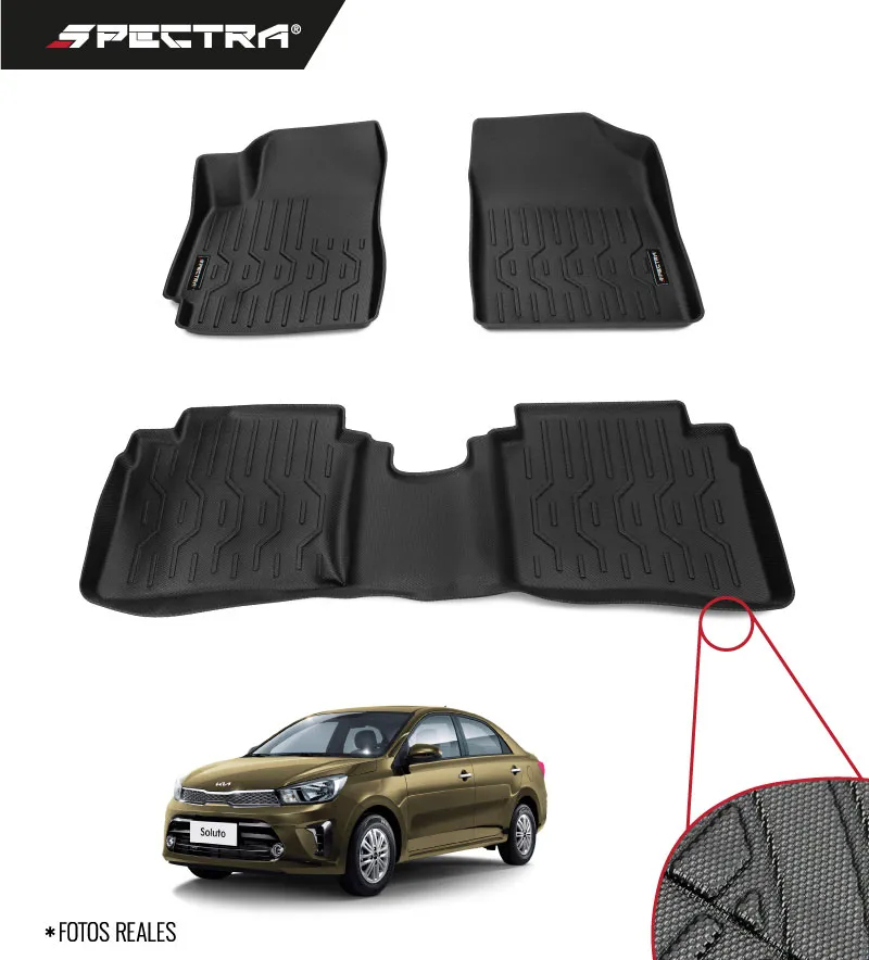 Kia Soluto 2024-2025, Alfombras de Bandeja Antideslizante, 2 filas, Spectra.