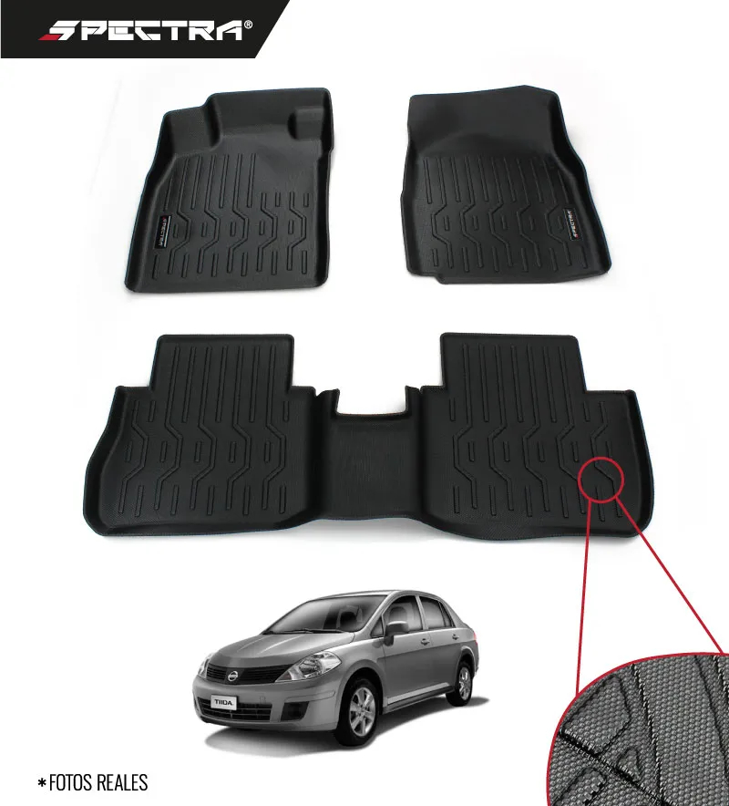 Nissan Tiida 2005-2018, Alfombras de Bandeja Antideslizante, 2 filas, Spectra.
