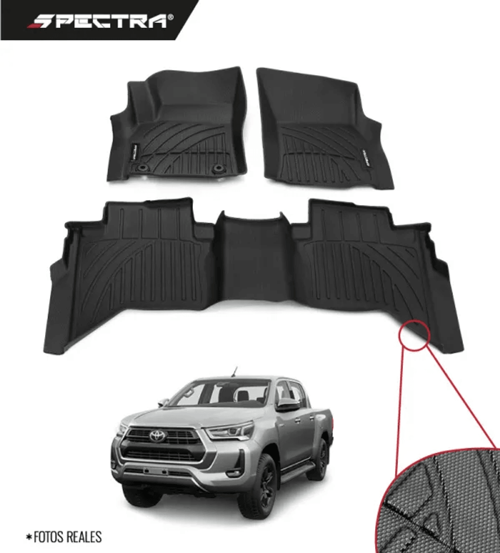 Toyota Hilux 2023-2025, Alfombras de Bandeja Lisas, 2 filas, Spectra,