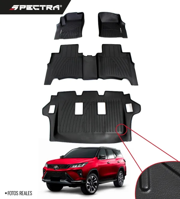 Toyota Fortuner 2016-2025, Alfombras de Bandeja Lisas, 3 Filas, Spectra.