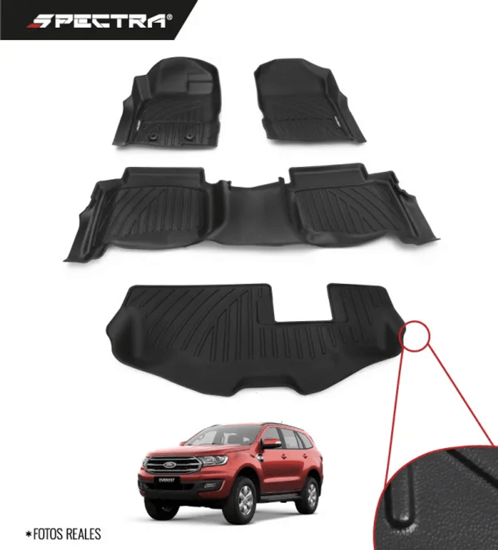 Ford Everest 2016-2022, Alfombras de Bandeja Lisas, 3 filas, Spectra