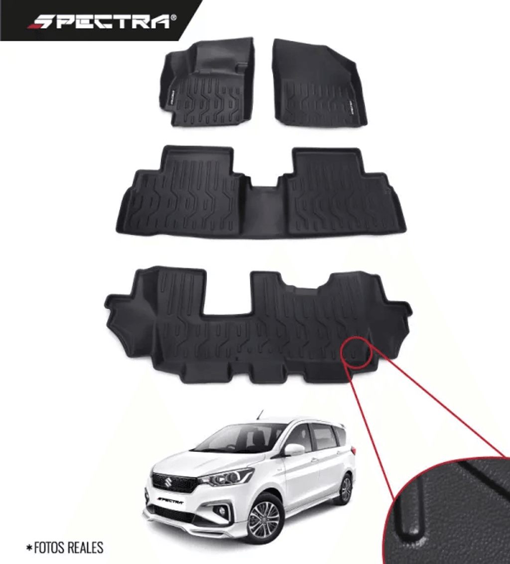Suzuki Ertiga 2020-2025, Alfombras de Bandeja Lisas, 3 filas, Spectra.