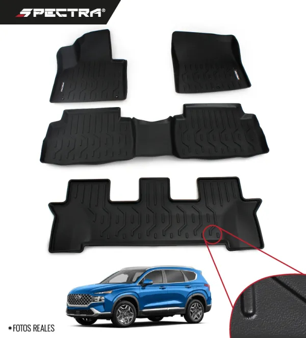 Hyundai Santa Fe 2022-2024, Alfombras de Bandeja Lisas, 2 Filas, Spectra.