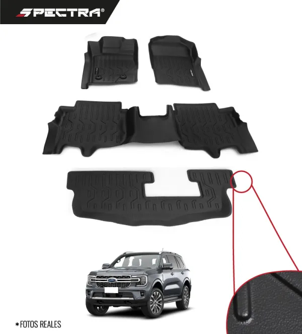 Ford Everest 2023-2025, Alfombras de Bandeja Lisas, 3 filas, Spectra.