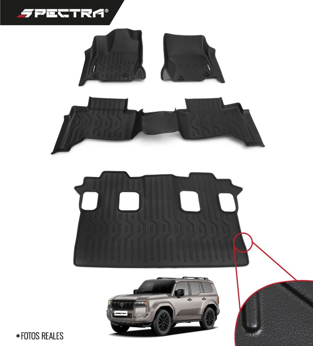 Toyota Prado 2024-2025, Sin nevera, Alfombras de Bandeja Lisa, 3 filas, Spectra.