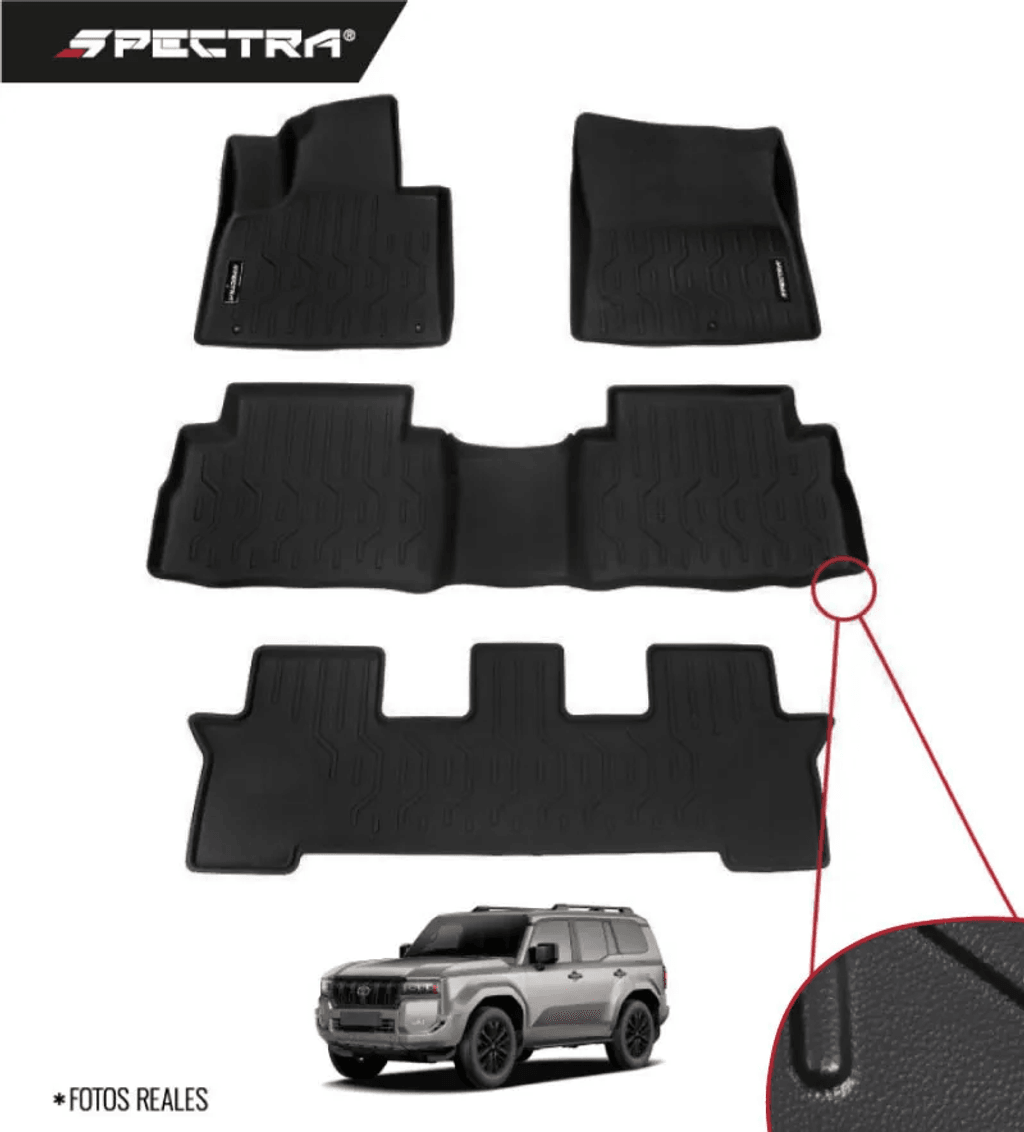 Toyota Prado 2024-2025, Con nevera, Alfombras de Bandeja Lisas, 3 filas, Spectra.