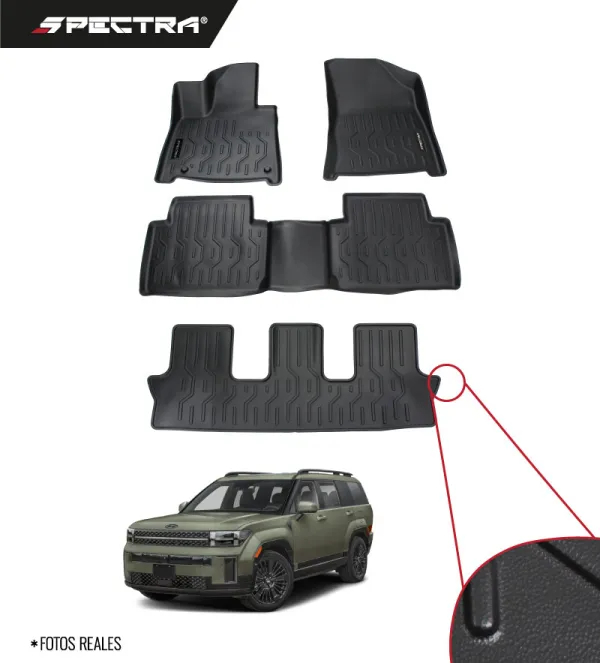 Hyundai Santa Fe 2024-2025 Alfombras de Bandeja Lisas, 3 filas, Spectra.