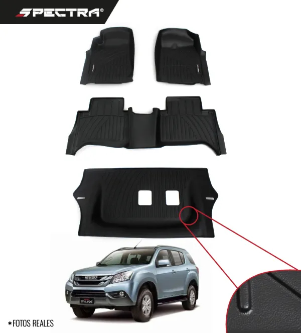 Isuzu MU-X 2012-2019, Alfombras de Bandeja Antideslizante, 3 Filas, Spectra.