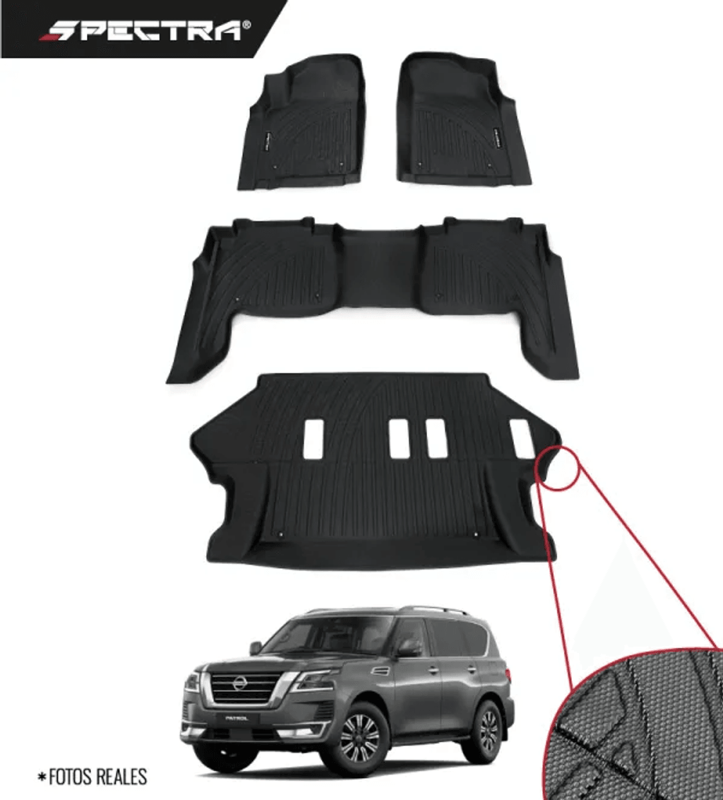 Nissan Patrol 2014-2025, Alfombras de Bandeja Antideslizante, 3 filas, Spectra.