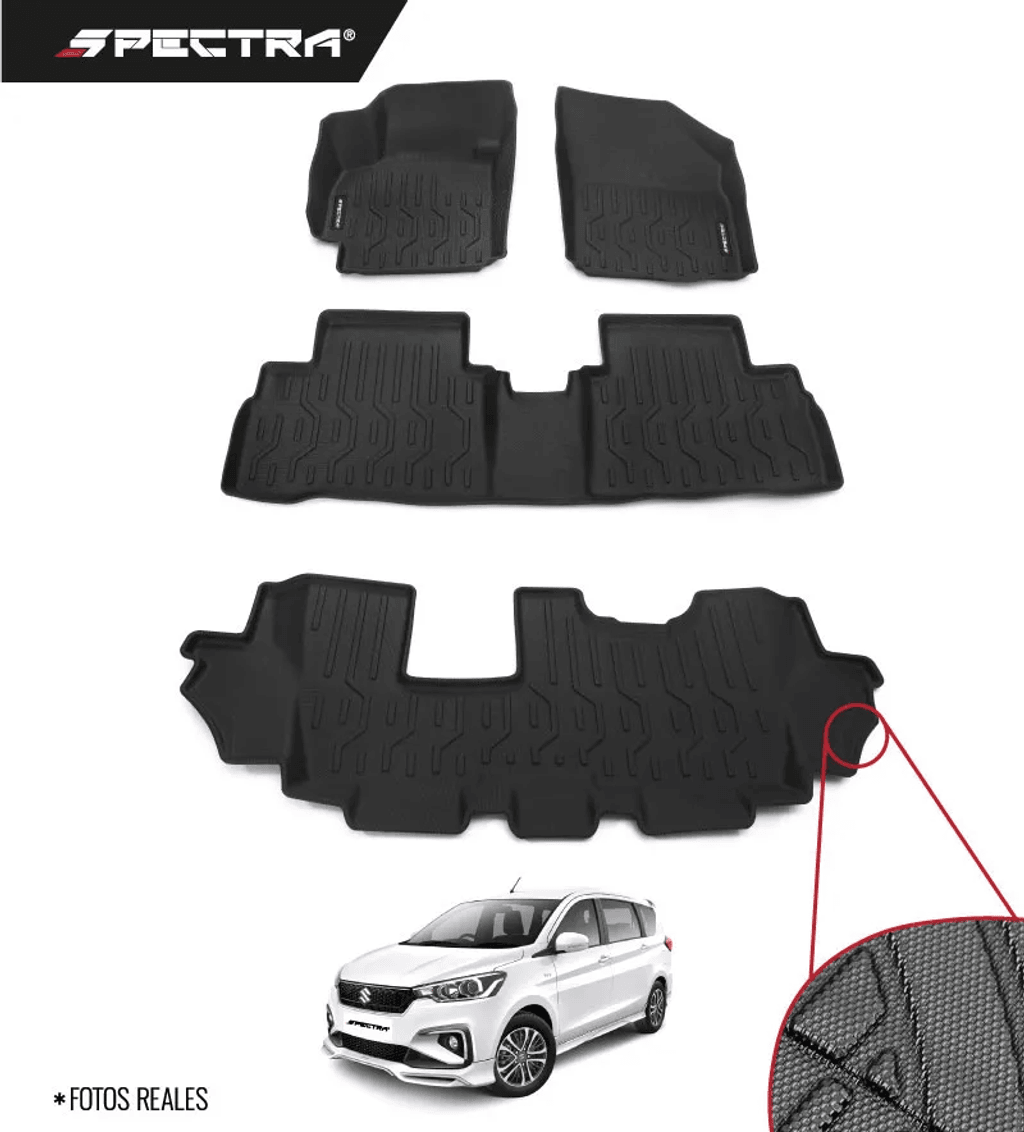 Suzuki Ertiga 2020-2025, Alfombras de Bandeja Antideslizante, 3 filas, Spectra.