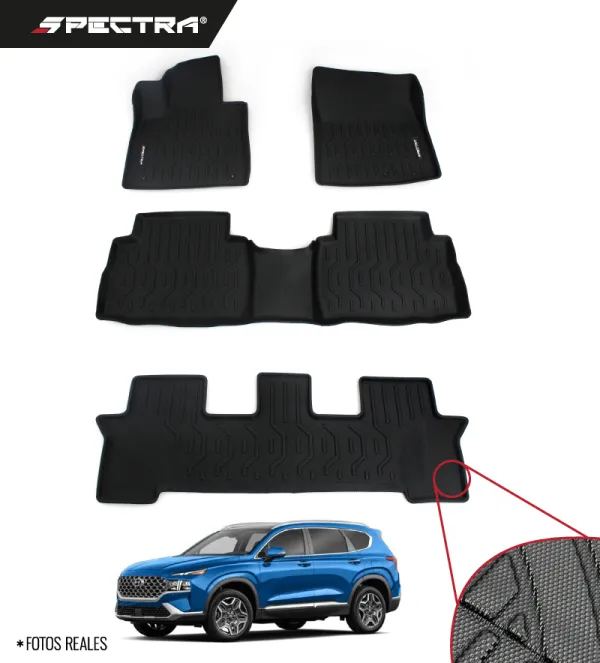 Hyundai Santa Fe 2022-2024, Alfombras de Bandeja Antideslizante, 3 filas, Spectra
