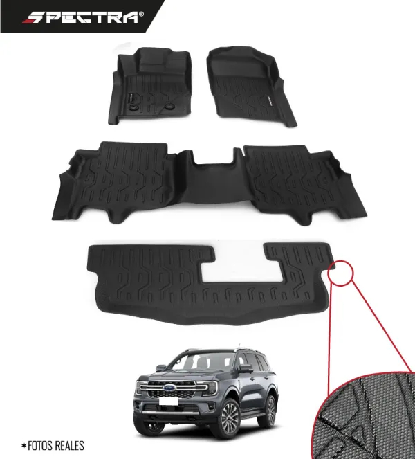 Ford Everest 2023-2025, Alfombras de Bandeja Antideslizante, 3 filas, Spectra.