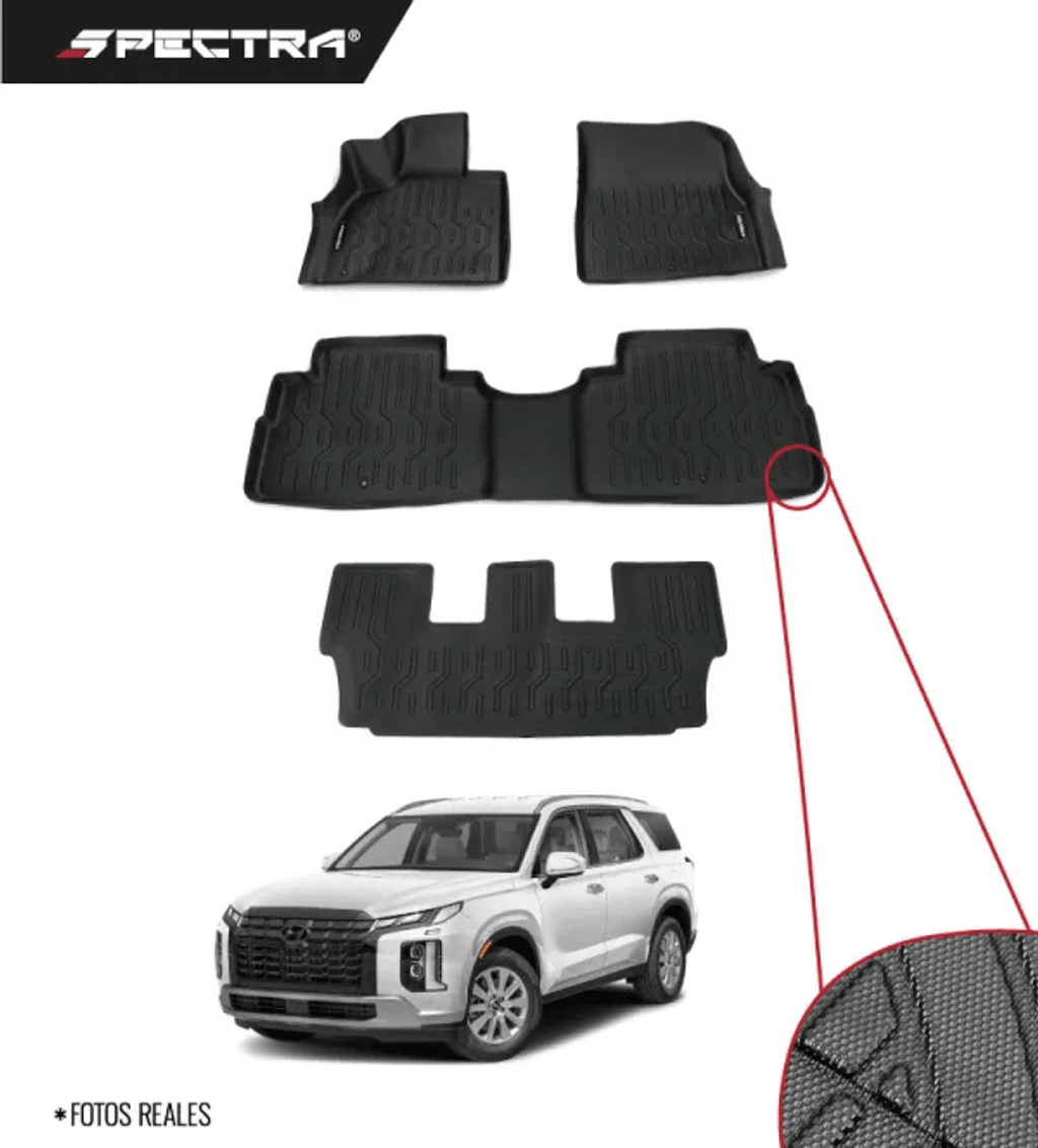 Hyundai Palisade 2023-2024, Alfombras de Bandeja Antideslizante, 3 filas, Spectra.