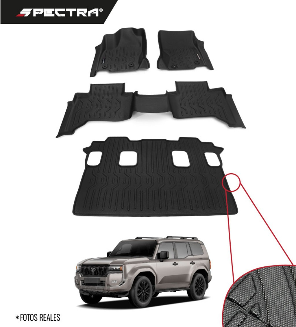 Toyota Prado 2024-2025, Sin nevera, Alfombras de Bandeja Antideslizante, 3 filas, Spectra.