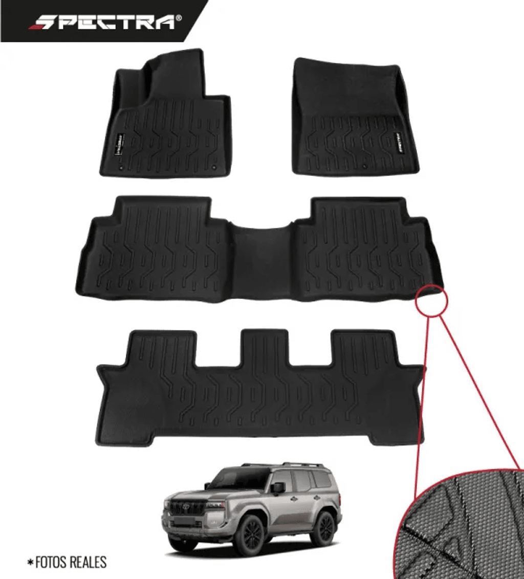 Toyota Prado 2024-2025, Con nevera, Alfombras de Bandeja Antideslizante, 3 filas, Spectra.