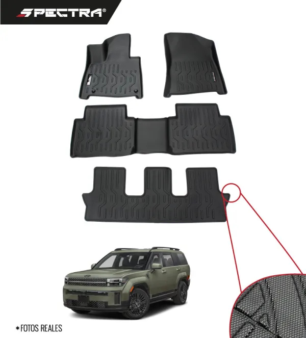 Hyundai Santa Fe 2024-2025 Alfombras de Bandeja Antideslizante, 3 filas, Spectra.