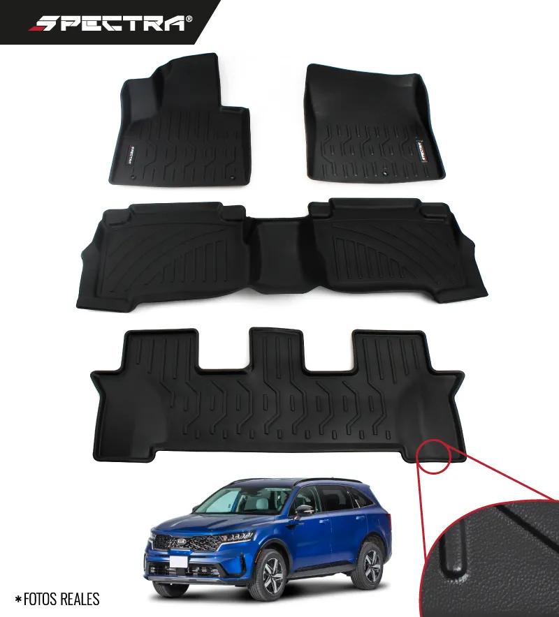 Kia Sorento 2022-2024, Alfombras de Bandeja Lisas, 3 Filas, Spectra.