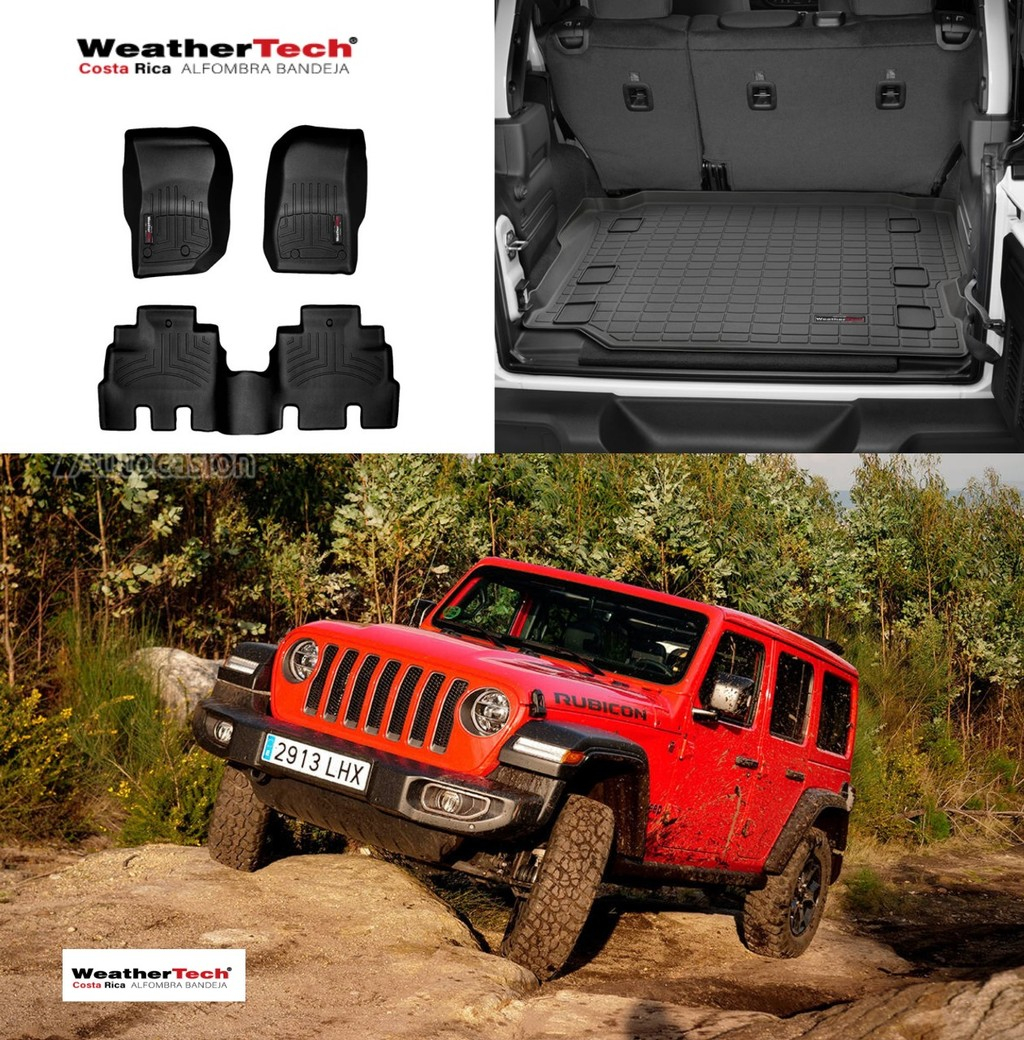 Combo Jeep Wrangler 4 Puertas 2018-2024, Alfombras de Bandeja, 2 filas y cajuela, WeatherTech.