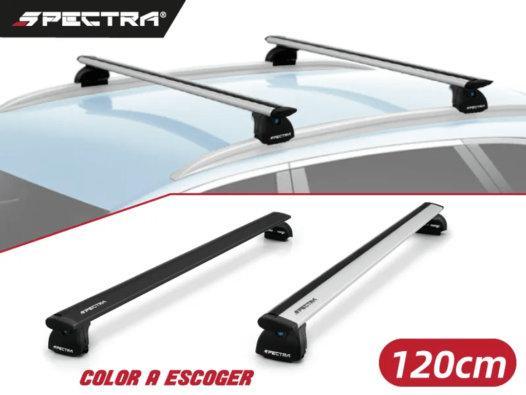 Racks de Techo estilo wingbar de 120cm y agarre de prensa, Color a escoger, Spectra (Incluyen in