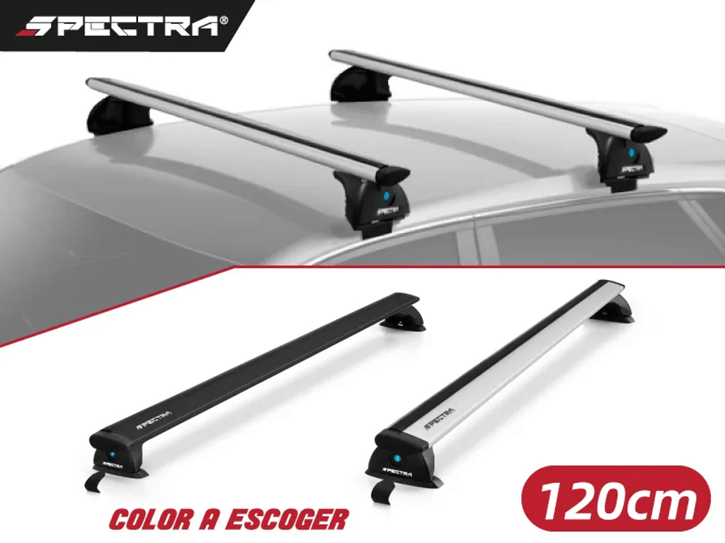 Racks de Techo estilo wingbar de 120cm y agarre de uña, Color a escoger, Spectra (Incluyen insta