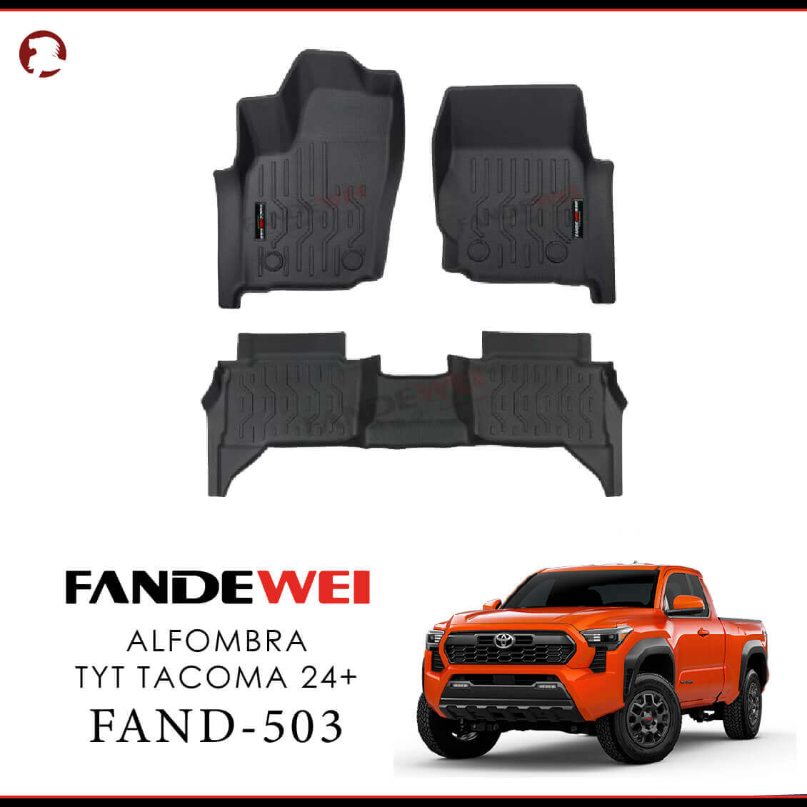 Toyota Tacoma 2024-2026, Alfombra de Bandeja, 2 fila, Fandewei.