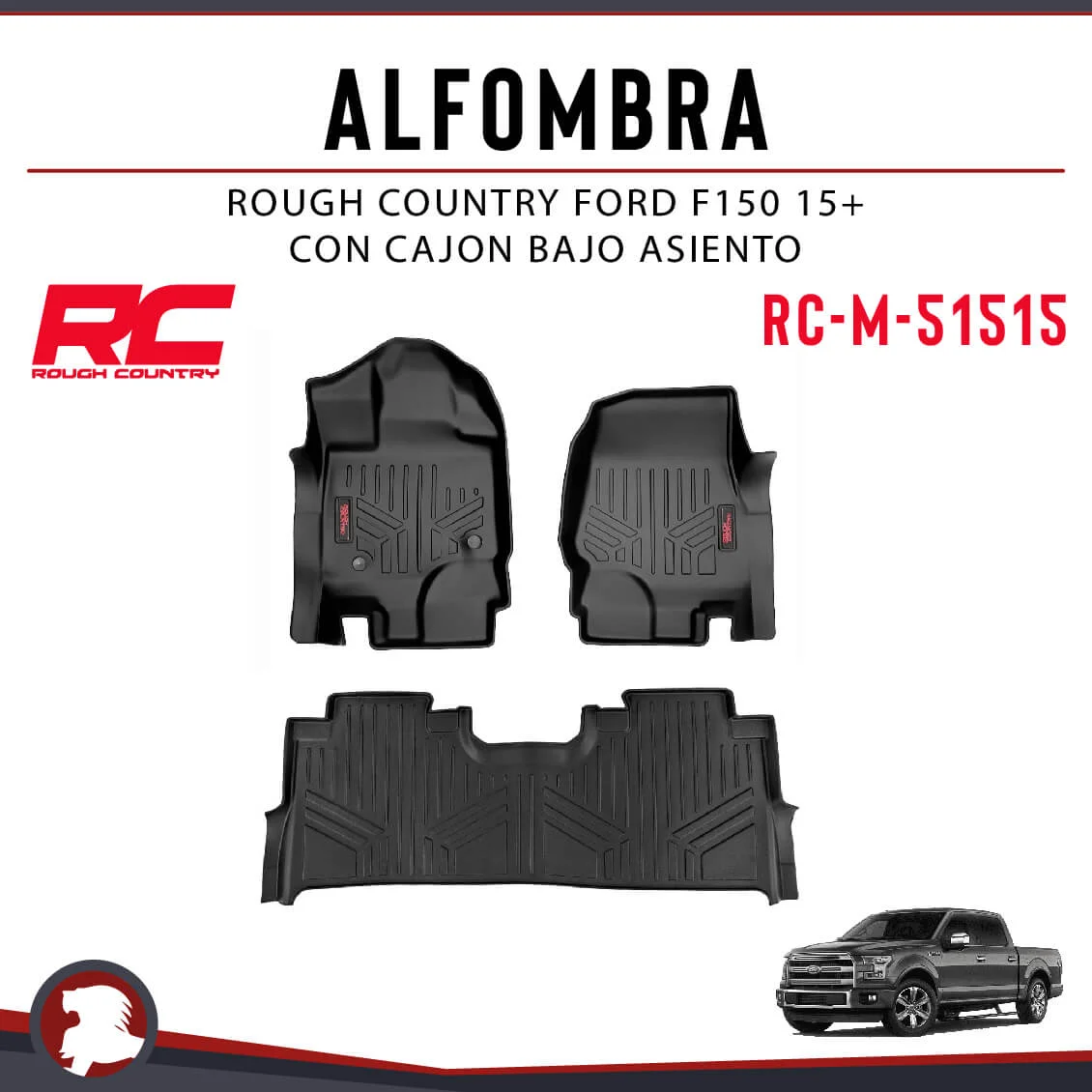 Ford F-150 2015-2025, Alfombras de Bandeja, 2 filas, Rough Country.