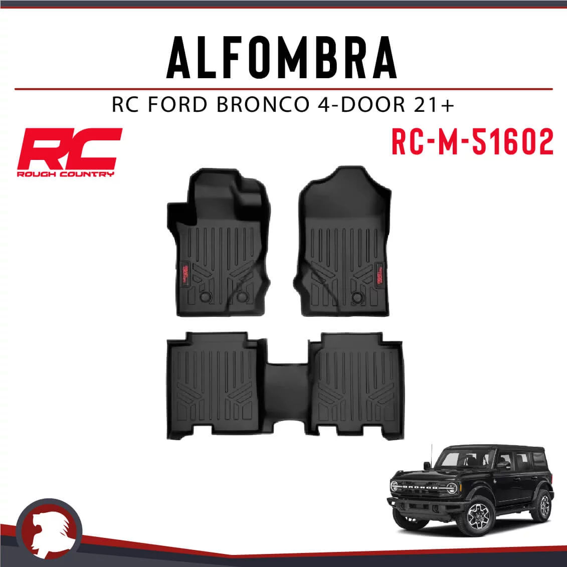 Ford Bronco 2021-2025 (4 Puertas), Alfombras de Bandeja, 2 filas, Rough Country.